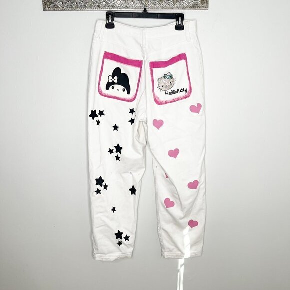 Custom Handmade Hello Kitty Theme Bling White Denim Jeans High Waist Size 29 - Picture 8 of 13